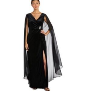 R&M Richards Black Maxi Dress with Cape